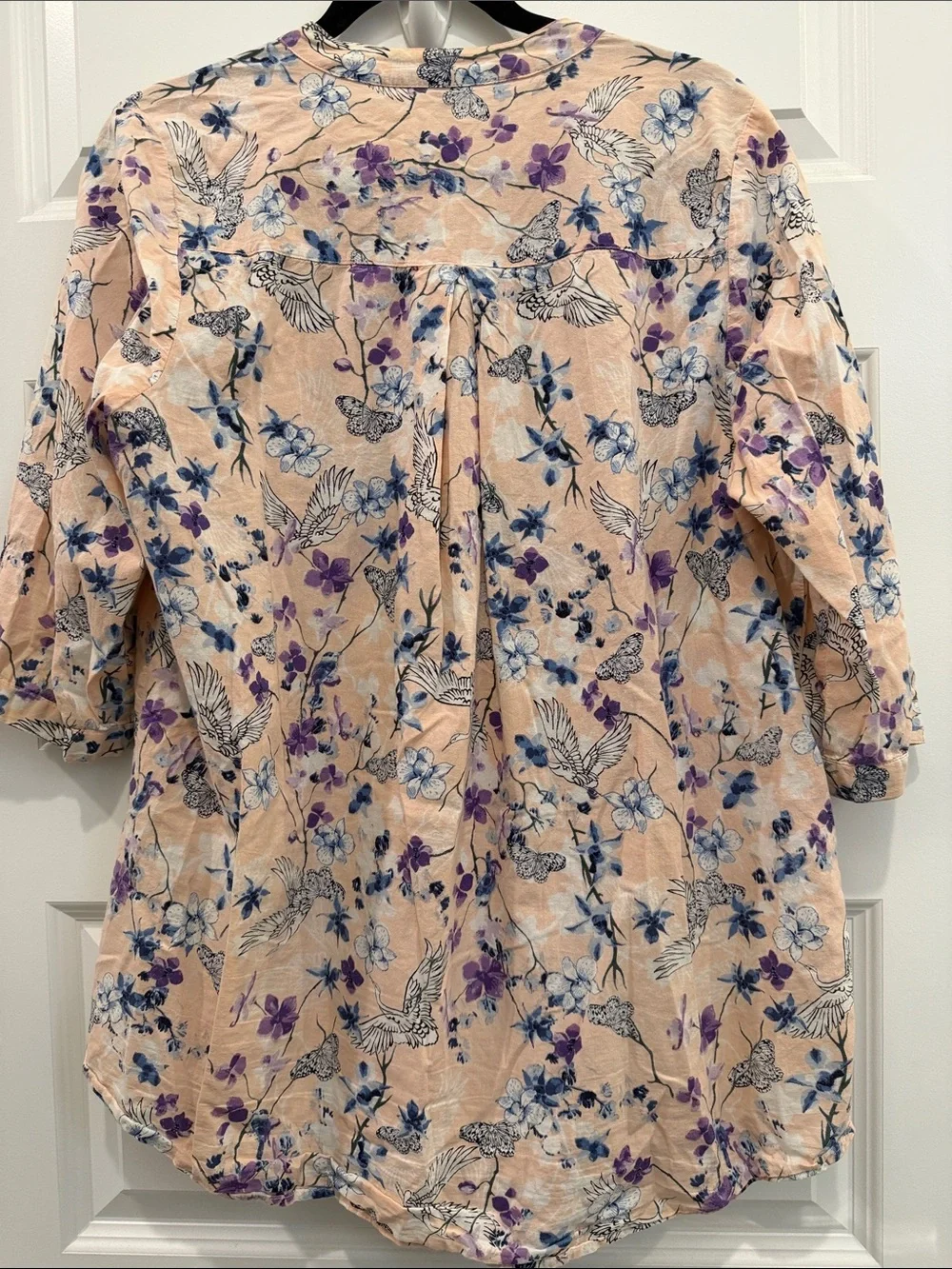 Denim 24/7 Pink/Peach Floral Pintuck Button-Down Blouse
